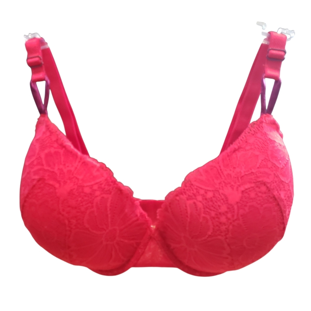 VICTORIA'S SECRET Sexy Tee Red Lace Push-Up T-Shirt‎ Bra 38DDD